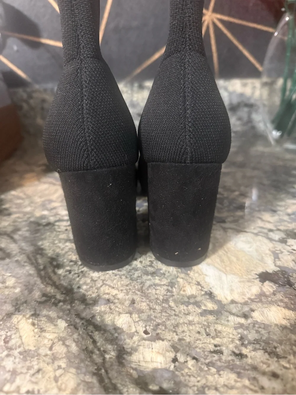 MIA Black Knit Block Heel Ankle Booties